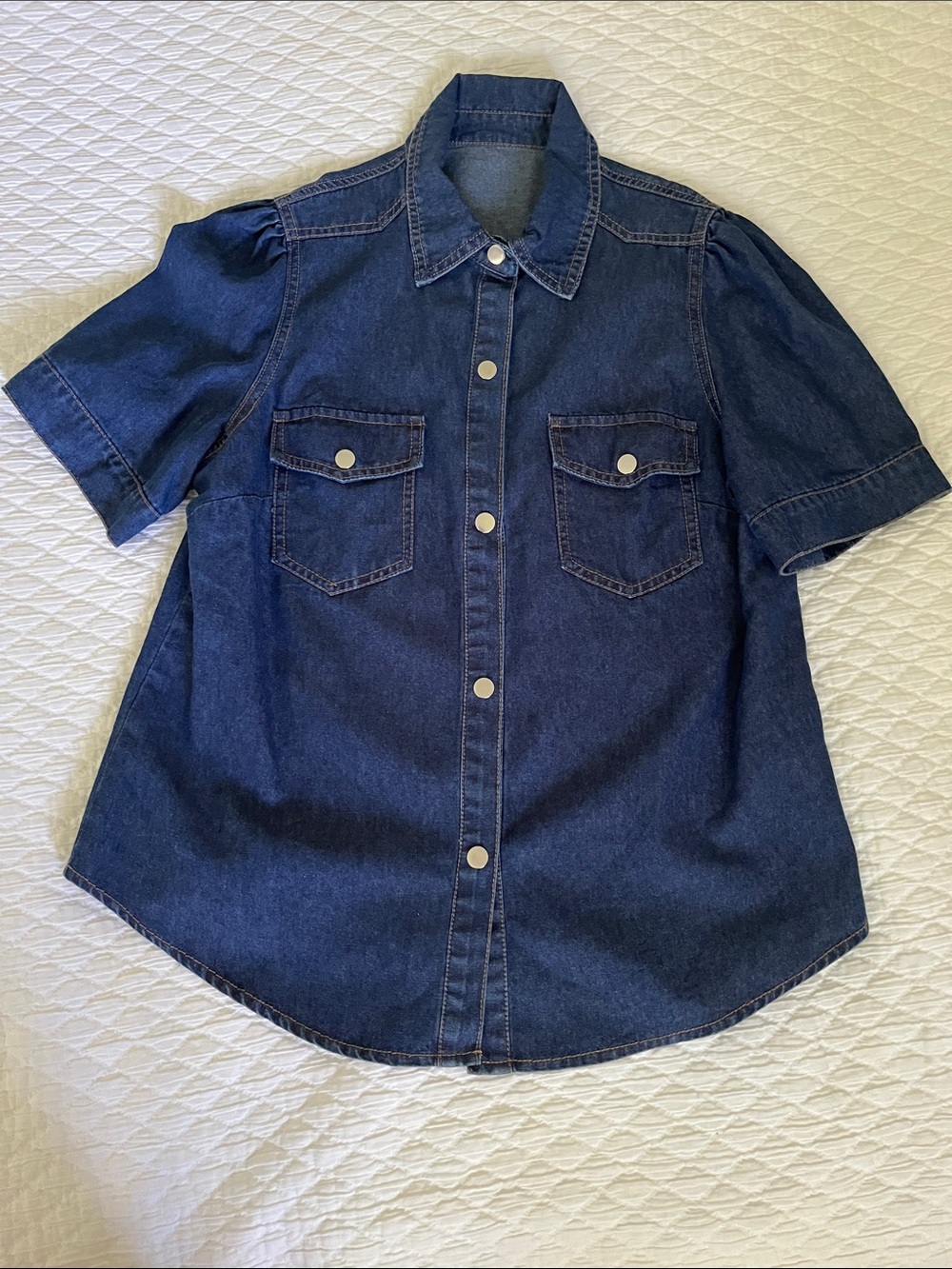 Dark Indigo Short Sleeve Denim Shirt - Large